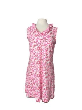 Lulu B Ruffle Neck Dress Sleeveless Pink Red UPF 50+ Cooling Fabric